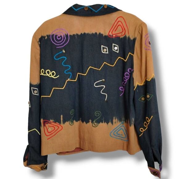 Vtg Stonebridge Womens Jacket‎ Sz XL Tan Black Buttons Decor Western Outdoors - Picture 2 of 14